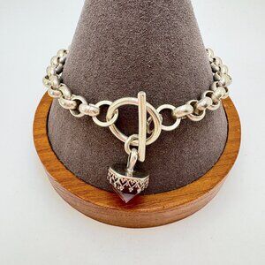 Amethyst Round Link Bracelet Toggle Clasp VTG Sterling Silver 925 Size 8" Length